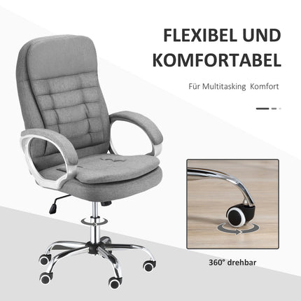 Ergonomická kancelářská židle ze šedého lnu s houpacím mechanismem, nastavitelná výška