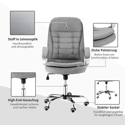 Ergonomická kancelářská židle ze šedého lnu s houpacím mechanismem, nastavitelná výška