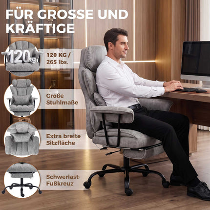 Office Chair with Massage, Heat, Footrest, Lumbar Support, Grey