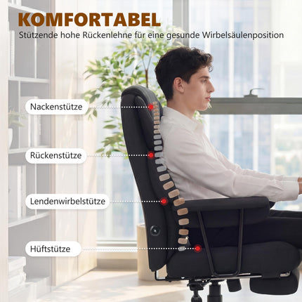 Kancelářská židle s masáží, polohováním a podnožkou, černá kůže