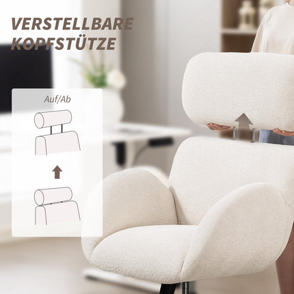 Kancelářská židle z látky se vzhledem sametu, nastavitelná, krémově bílá