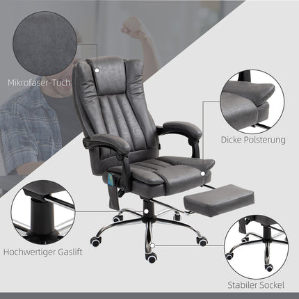Ergonomická šedá kancelářská židle, masáž a vyhřívání, nastavitelná výška