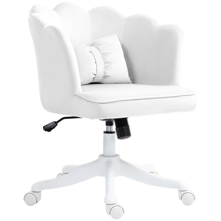 White Velvet-Look Swivel Office Chair with armrests