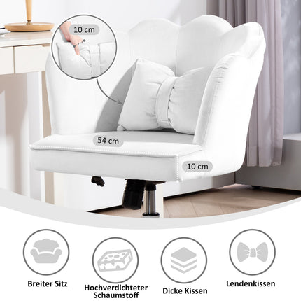 White Velvet-Look Swivel Office Chair with armrests