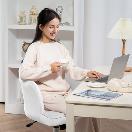 White Velvet-Look Swivel Office Chair with armrests