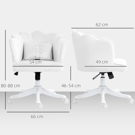 White Velvet-Look Swivel Office Chair with armrests