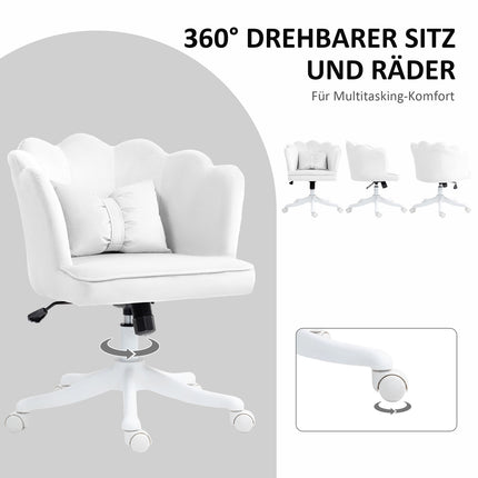 White Velvet-Look Swivel Office Chair with armrests