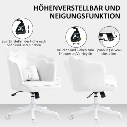 White Velvet-Look Swivel Office Chair with armrests