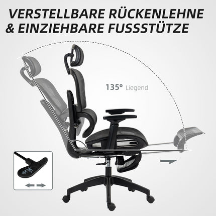 Ergonomická kancelářská židle s opěrkou hlavy, bederní opěrkou, otočná