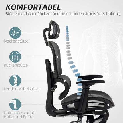 Ergonomická kancelářská židle s opěrkou hlavy, bederní opěrkou, otočná