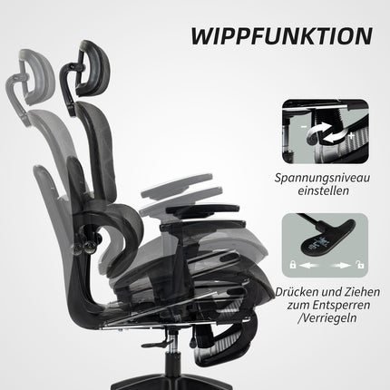 Ergonomická kancelářská židle s opěrkou hlavy, bederní opěrkou, otočná
