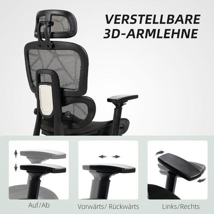 Ergonomická kancelářská židle s opěrkou hlavy, bederní opěrkou, otočná