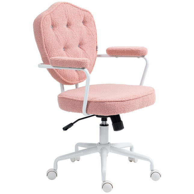 Ergonomická růžová kancelářská židle, Teddy Fleece, výškově nastavitelná