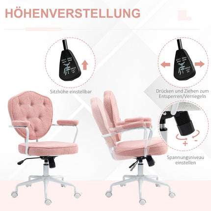 Ergonomická růžová kancelářská židle, Teddy Fleece, výškově nastavitelná