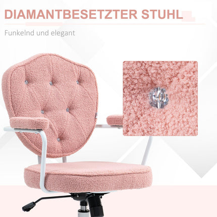 Ergonomická růžová kancelářská židle, Teddy Fleece, výškově nastavitelná