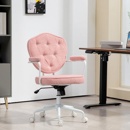 Ergonomická růžová kancelářská židle, Teddy Fleece, výškově nastavitelná