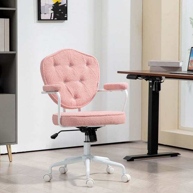 Ergonomická růžová kancelářská židle, Teddy Fleece, výškově nastavitelná