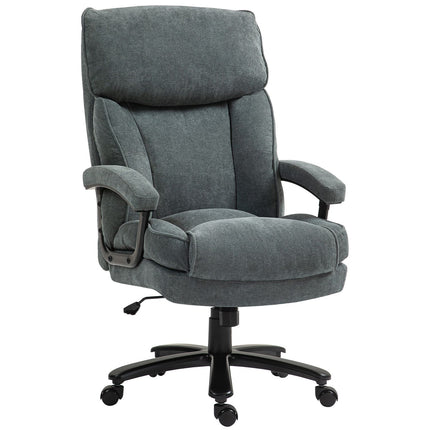 Ergonomická šedá kancelářská židle, vzhled lnu, výškově nastavitelná