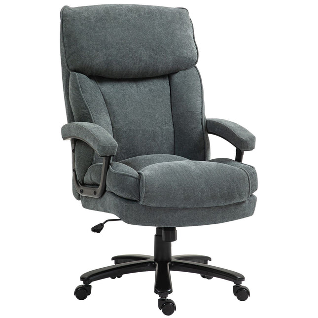 Ergonomická šedá kancelářská židle, vzhled lnu, výškově nastavitelná