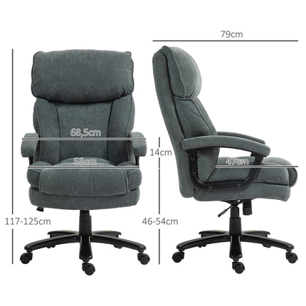 Ergonomická šedá kancelářská židle, vzhled lnu, výškově nastavitelná