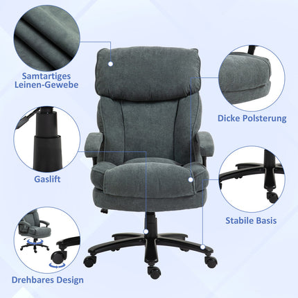 Ergonomická šedá kancelářská židle, vzhled lnu, výškově nastavitelná