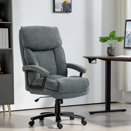 Ergonomická šedá kancelářská židle, vzhled lnu, výškově nastavitelná