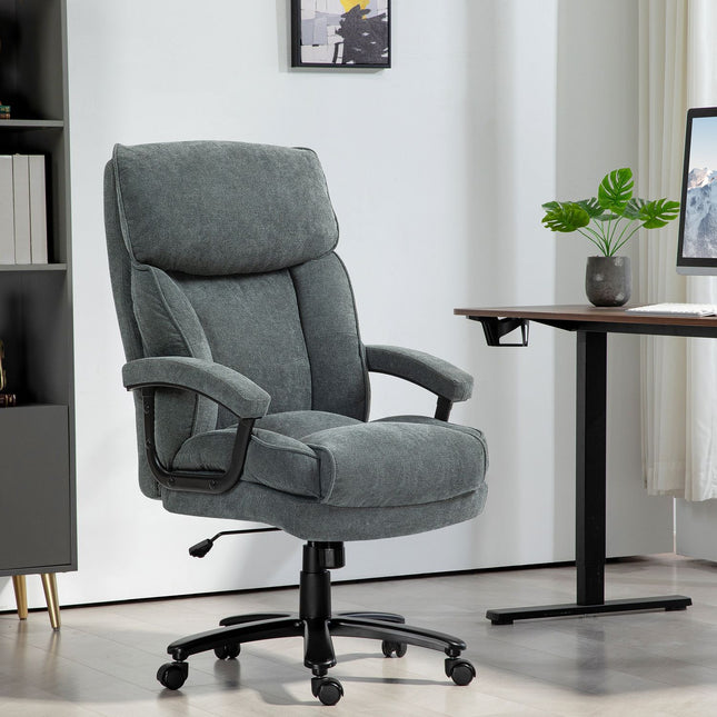 Ergonomická šedá kancelářská židle, vzhled lnu, výškově nastavitelná