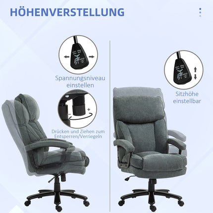 Ergonomická šedá kancelářská židle, vzhled lnu, výškově nastavitelná