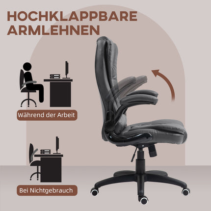 Ergonomic office chair, swivel & folding arms, dark grey