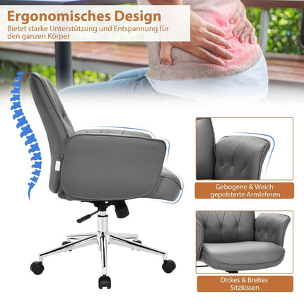 Kancelářská židle z umělé kůže, ergonomická, výškově nastavitelná otočná židle, šedá