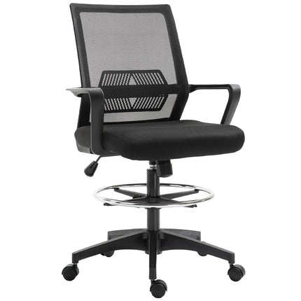 Bürostuhl, höhenverstellbarer Schreibtischstuhl mit Fußstütze, Netzrückenlehne, rollbar, Kunststoff, schwarz