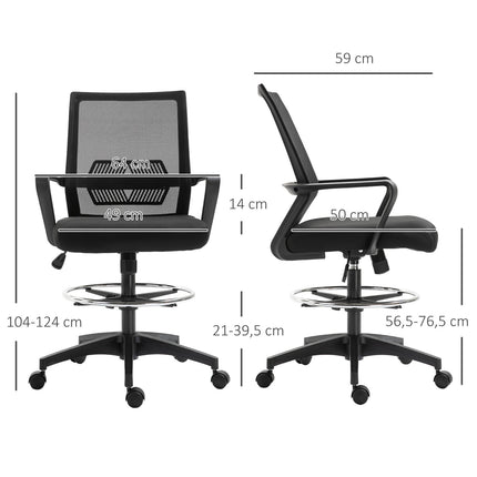 Bürostuhl, höhenverstellbarer Schreibtischstuhl mit Fußstütze, Netzrückenlehne, rollbar, Kunststoff, schwarz