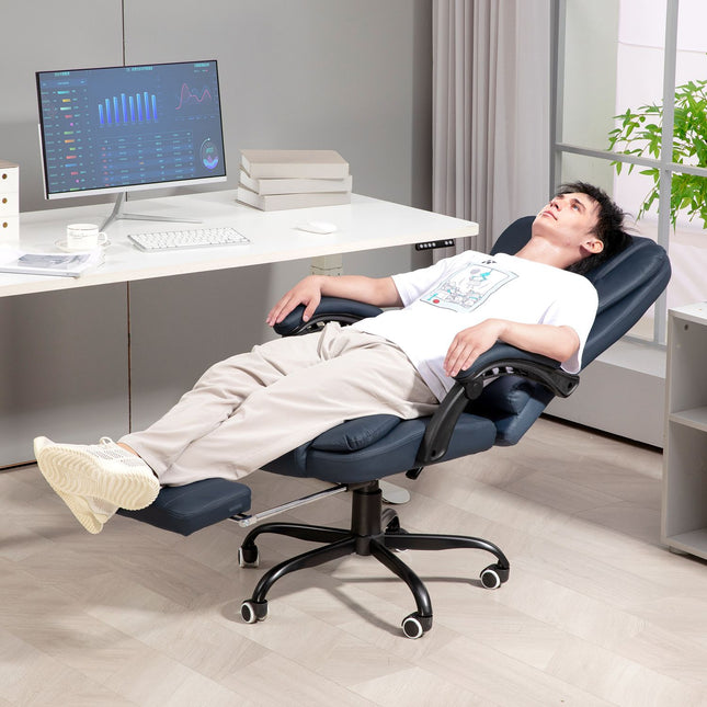 Bureaustoel met 7-puntsmassage, ergonomische bureaustoel met ligfunctie, in hoogte verstelbare directiestoel met afstandsbediening, draagvermogen 120 kg, voor studeerkamer, kantoor, blauw