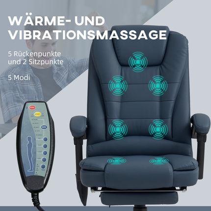 Ergonomická kancelářská židle s masáží a naklápěním, modrá