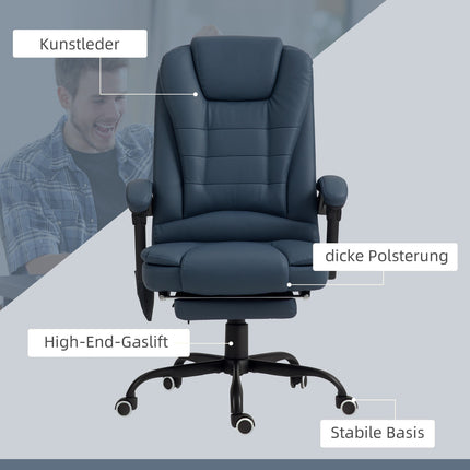 Ergonomická kancelářská židle s masáží a naklápěním, modrá