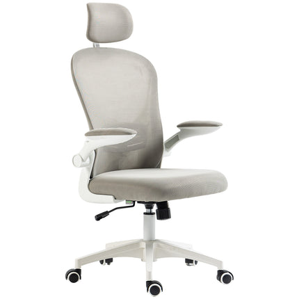 Ergonomická kancelářská židle, nastavitelná opěrka hlavy, šedá