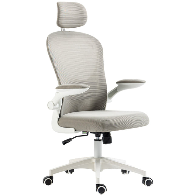 Ergonomická kancelářská židle, nastavitelná opěrka hlavy, šedá