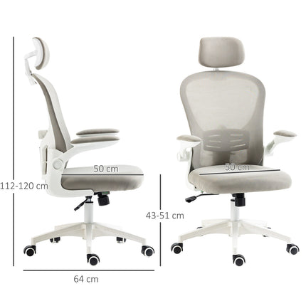 Ergonomická kancelářská židle, nastavitelná opěrka hlavy, šedá