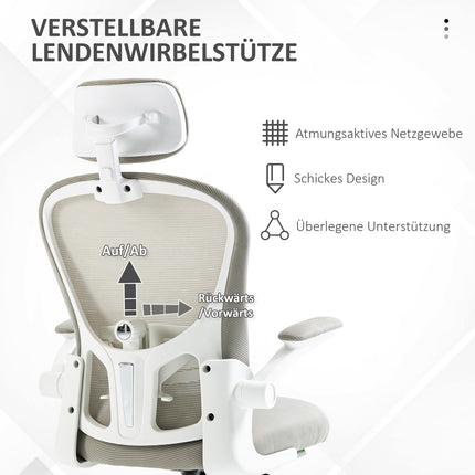 Ergonomická kancelářská židle, nastavitelná opěrka hlavy, šedá