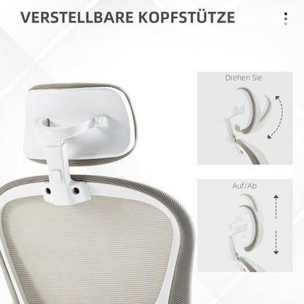Ergonomická kancelářská židle, nastavitelná opěrka hlavy, šedá