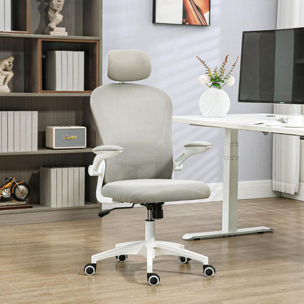 Ergonomická kancelářská židle, nastavitelná opěrka hlavy, šedá