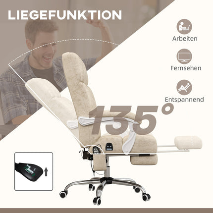 Ergonomická kancelářská židle s masáží a vyhříváním, nastavitelná, béžová