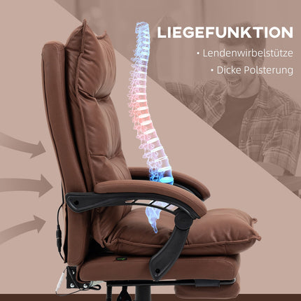 Ergonomická kancelářská židle s masáží, sklopení 155° – hnědá