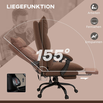 Ergonomická kancelářská židle s masáží, sklopení 155° – hnědá