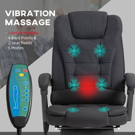 Ergonomická masážní kancelářská židle, polohovací s podnožkou, černá