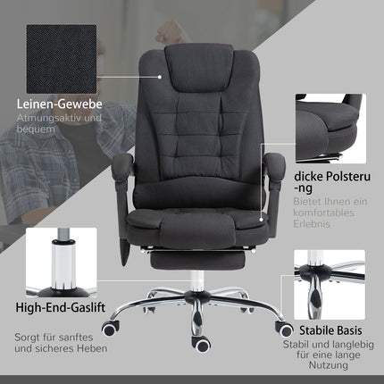 Ergonomická masážní kancelářská židle, polohovací s podnožkou, černá