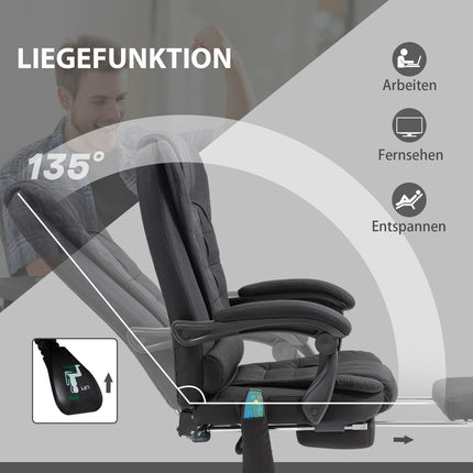 Ergonomická masážní kancelářská židle, polohovací s podnožkou, černá