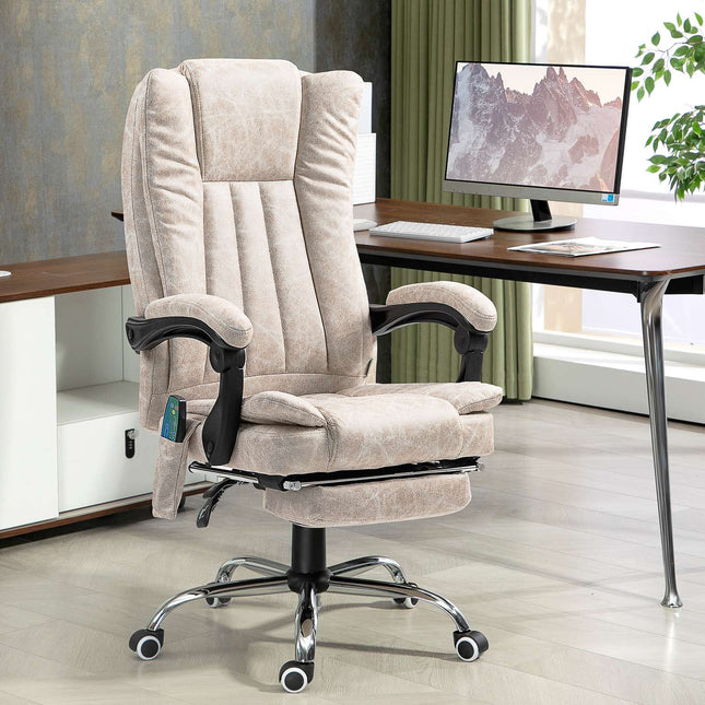 Ergonomické masážní kancelářské křeslo, polohovací a vyhřívané, krémově bílá