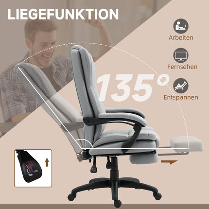 Ergonomická kancelářská židle s masáží, naklápěním, podnožkou, šedá