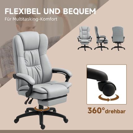 Ergonomická kancelářská židle s masáží, naklápěním, podnožkou, šedá
